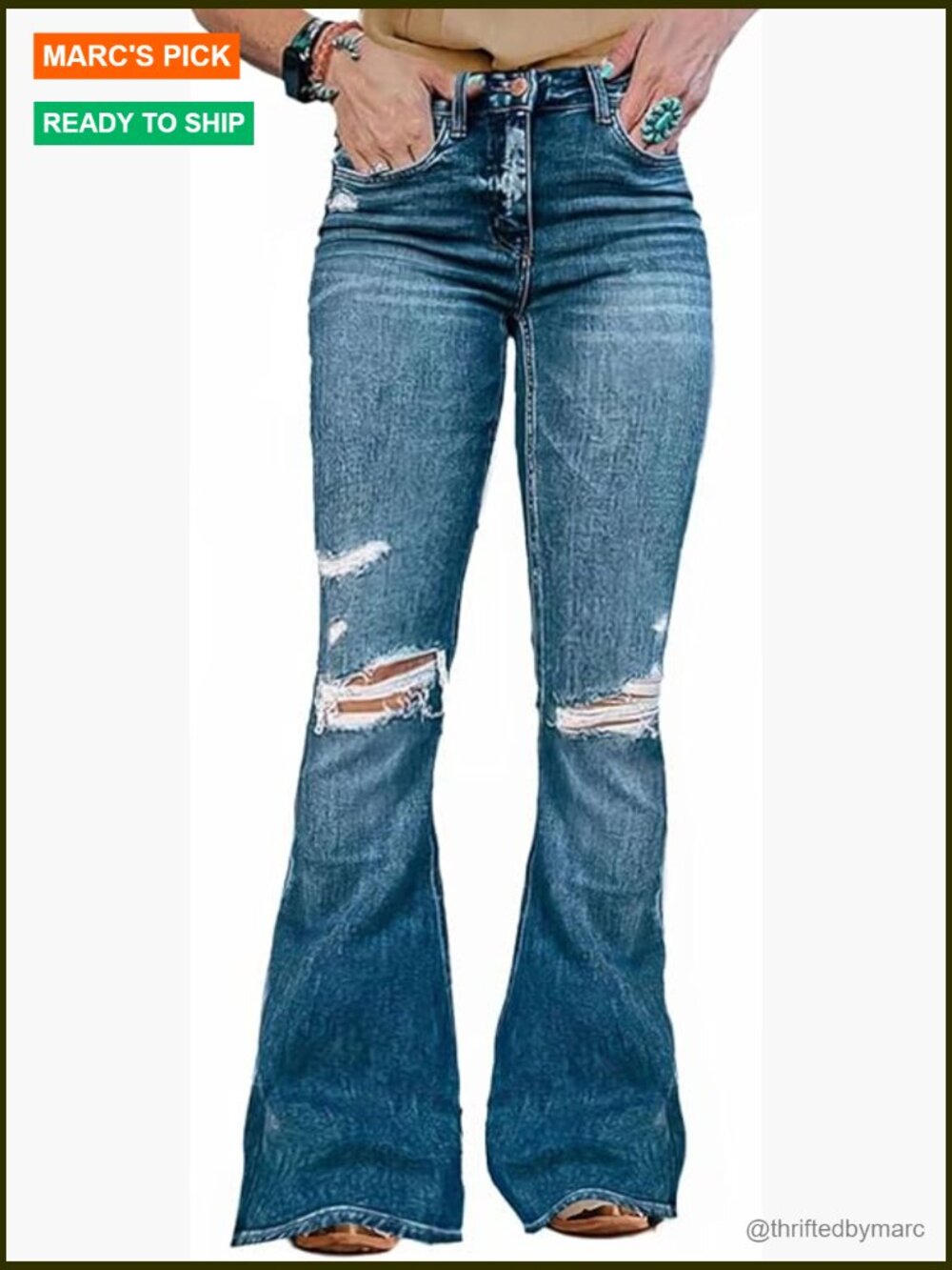 High Waist Flared Jeans Stretchy Distressed Bell Bottom Bootcut Denim